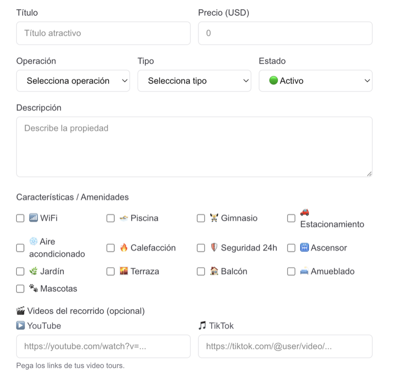 Descripcion, amenidades y video tours en Tualero
